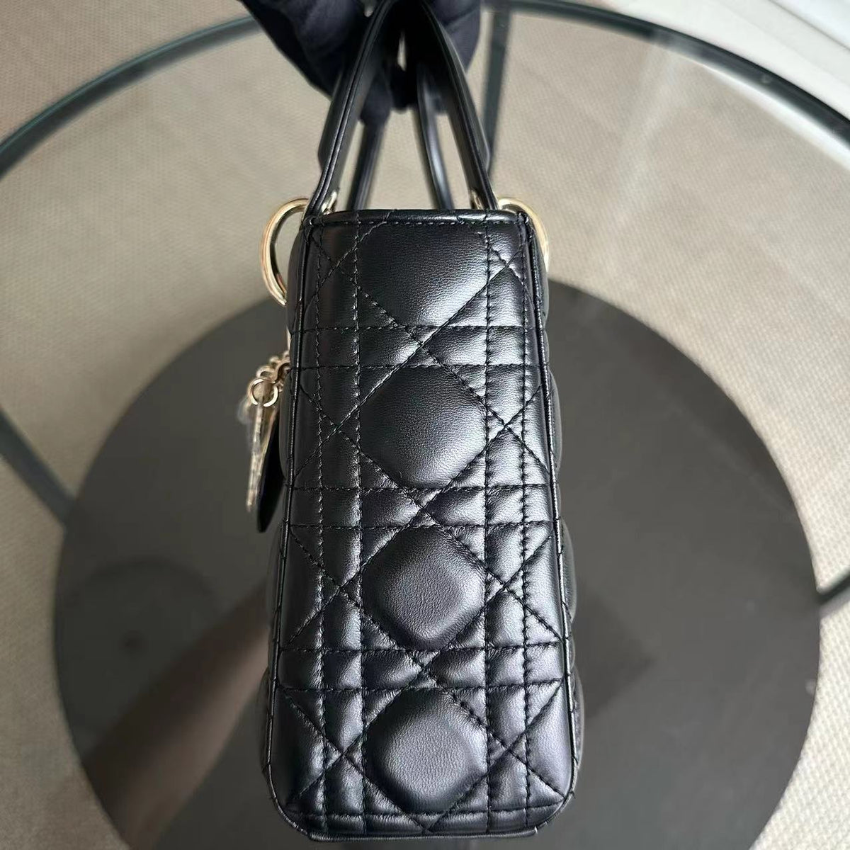 Lady Small Black Cannage Lambskin ABC Charm Badge GHW