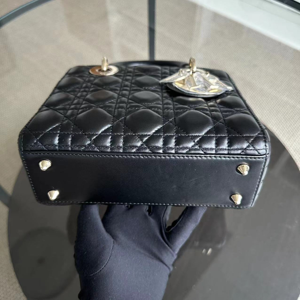 Lady Small Black Cannage Lambskin ABC Charm Badge GHW