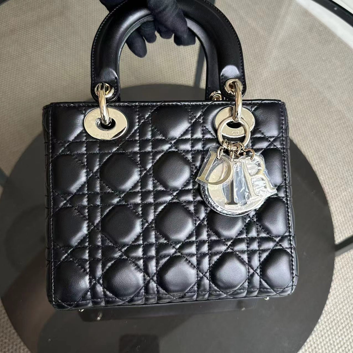 Lady Small Black Cannage Lambskin ABC Charm Badge GHW