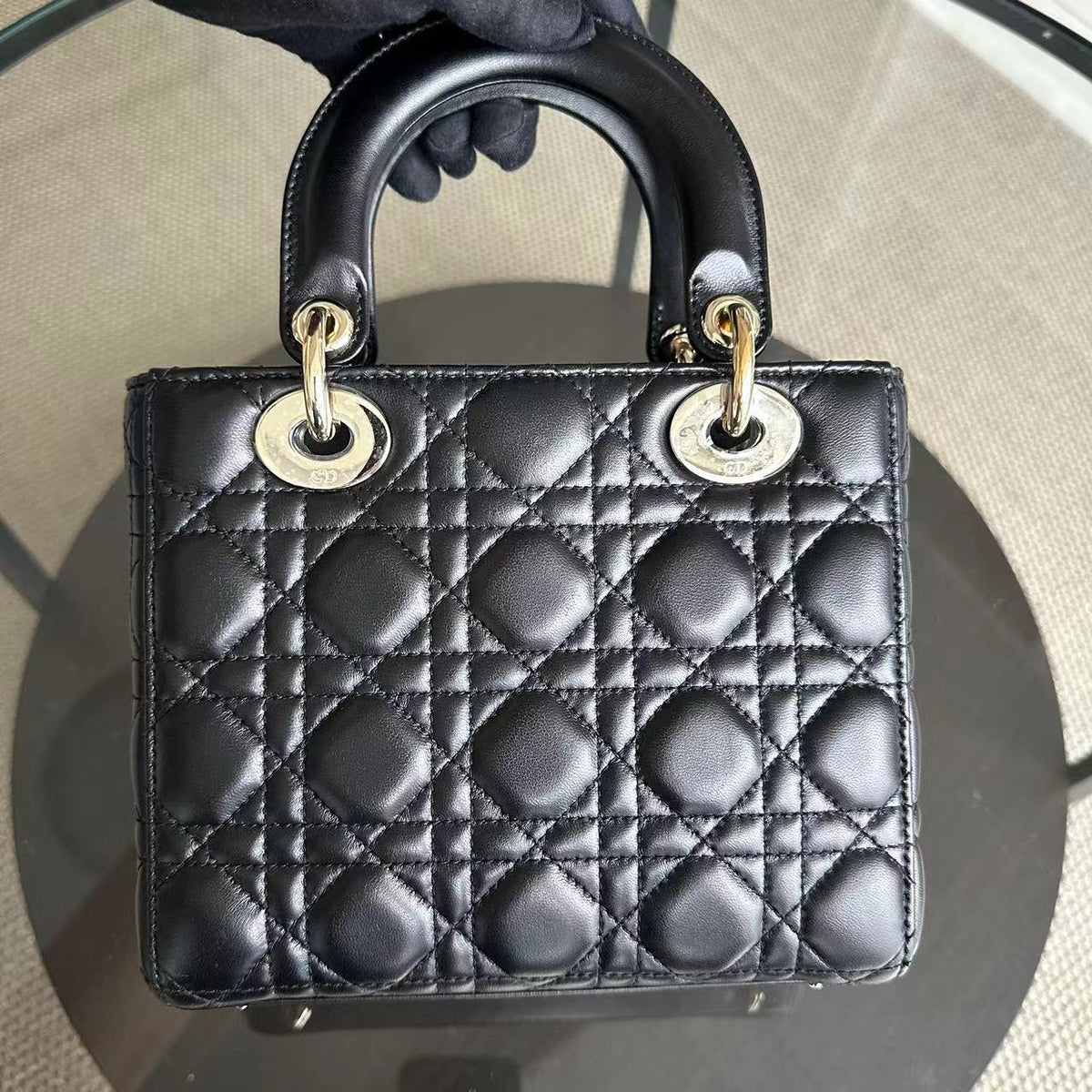Lady Small Black Cannage Lambskin ABC Charm Badge GHW