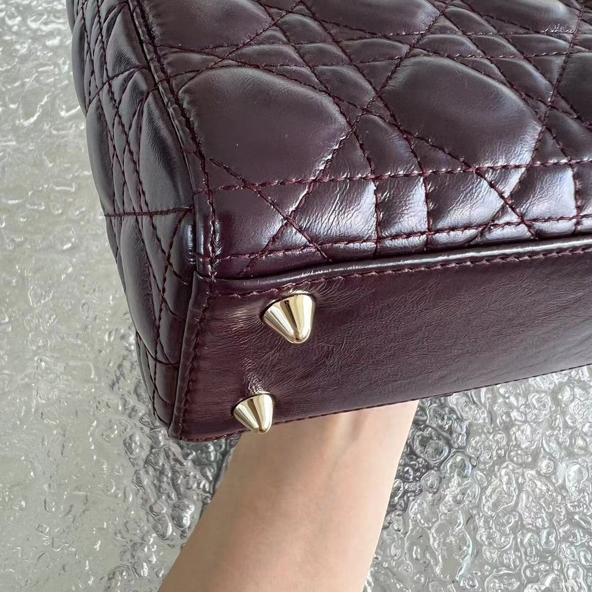 Lady Small Cannage Glazed Calfskin Burgundy Dark Red Golden Hardware ABC MyABC Charm Badge