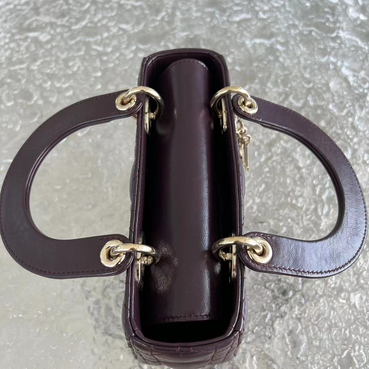 Lady Small Cannage Glazed Calfskin Burgundy Dark Red Golden Hardware ABC MyABC Charm Badge