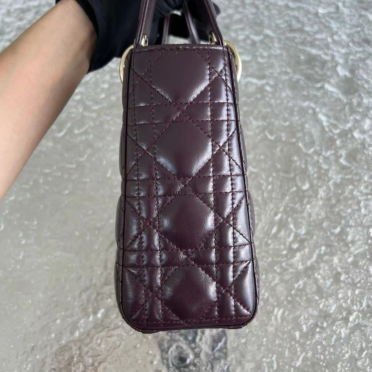 Lady Small Cannage Glazed Calfskin Burgundy Dark Red Golden Hardware ABC MyABC Charm Badge