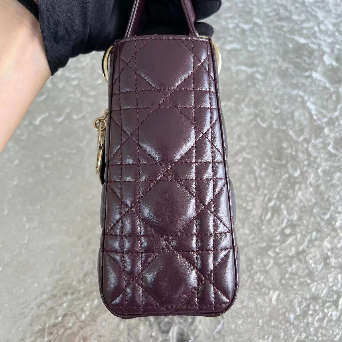 Lady Small Cannage Glazed Calfskin Burgundy Dark Red Golden Hardware ABC MyABC Charm Badge