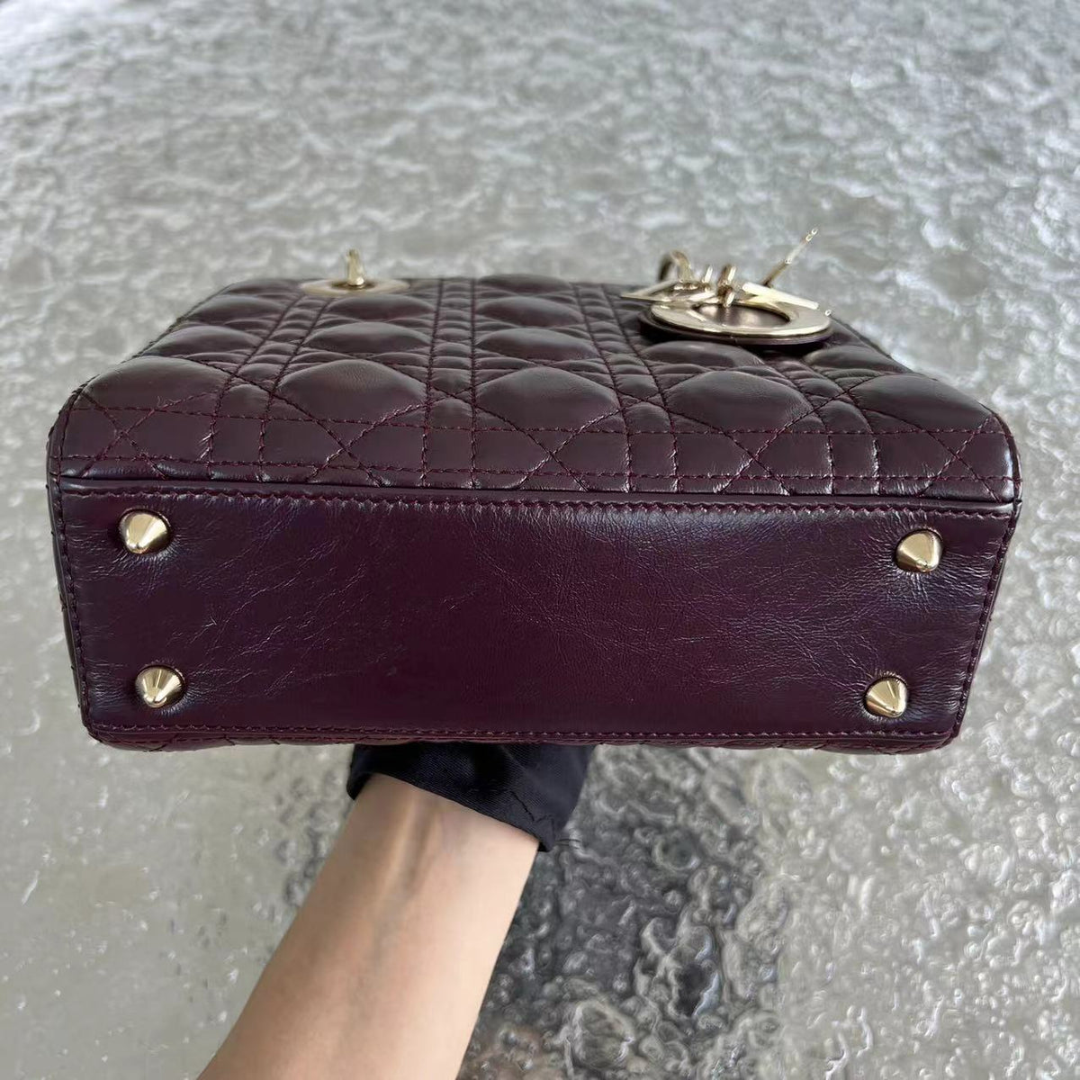 Lady Small Cannage Glazed Calfskin Burgundy Dark Red Golden Hardware ABC MyABC Charm Badge