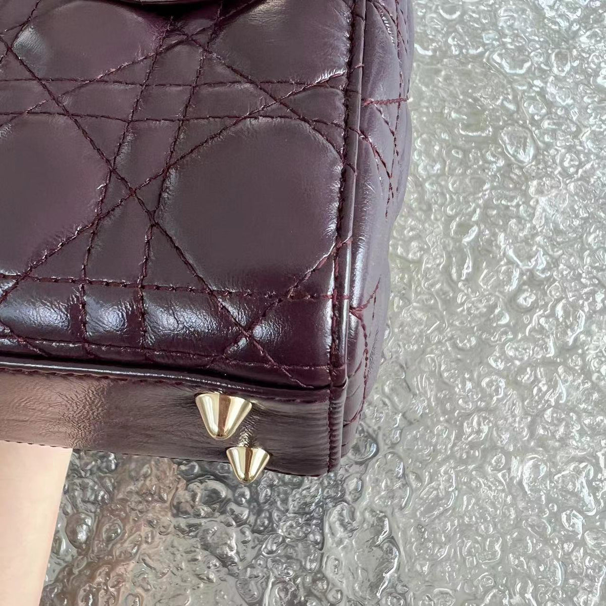 Lady Small Cannage Glazed Calfskin Burgundy Dark Red Golden Hardware ABC MyABC Charm Badge