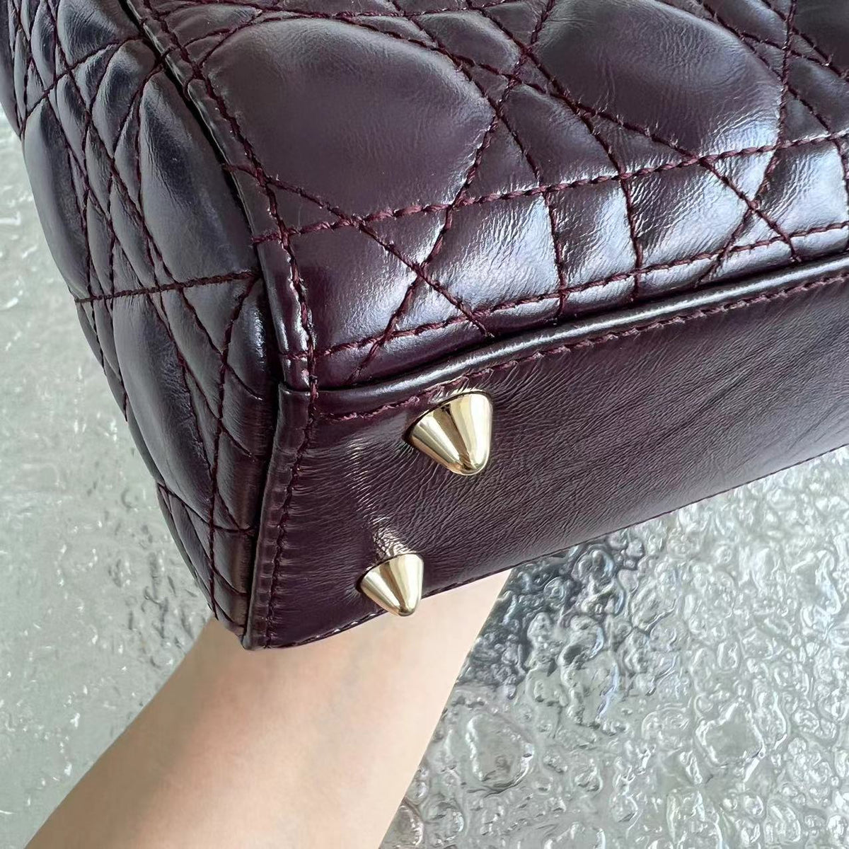 Lady Small Cannage Glazed Calfskin Burgundy Dark Red Golden Hardware ABC MyABC Charm Badge