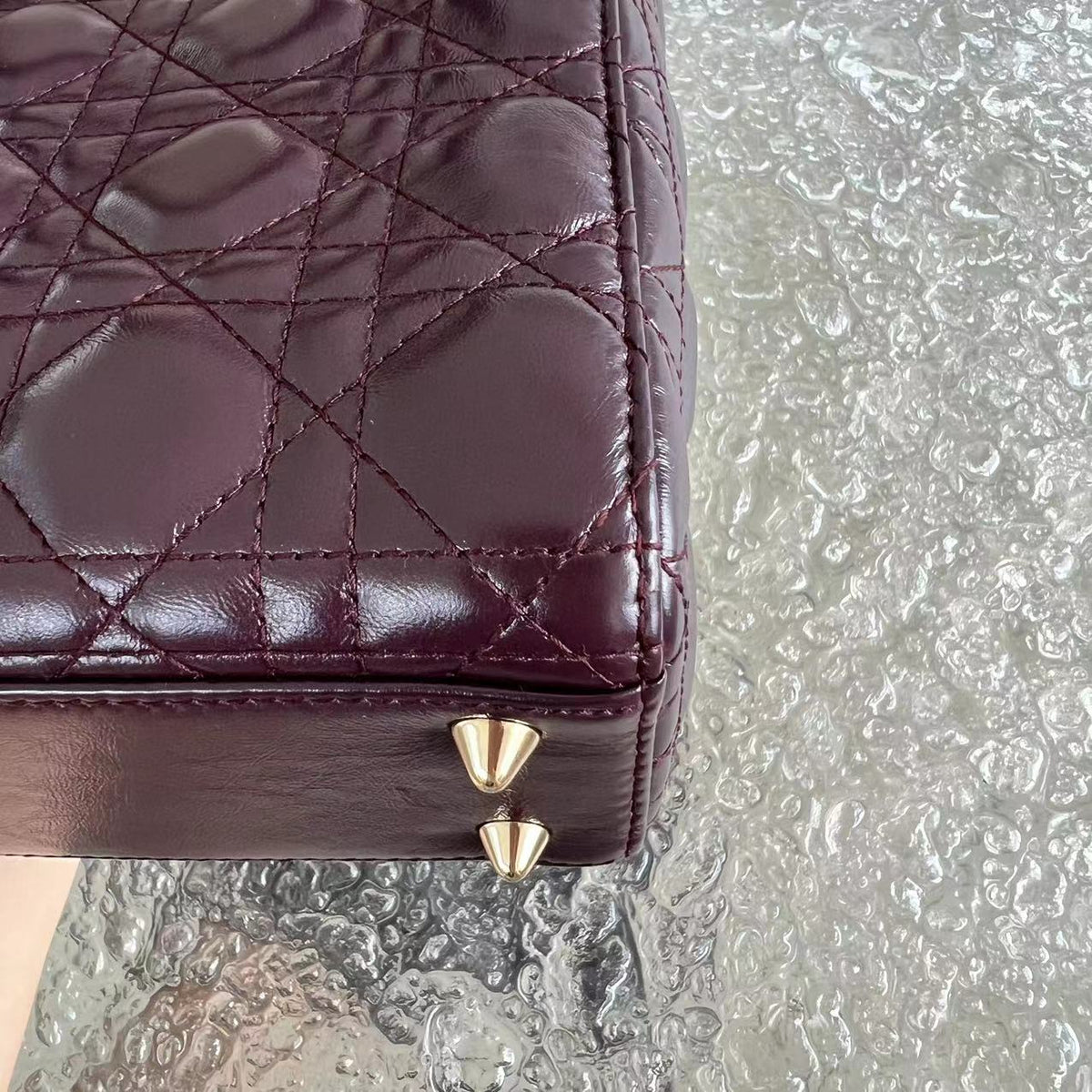 Lady Small Cannage Glazed Calfskin Burgundy Dark Red Golden Hardware ABC MyABC Charm Badge