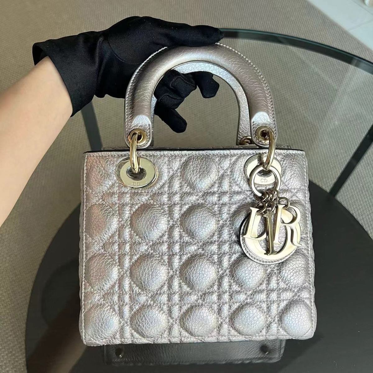 Lady Small Cannage Grained Calfskin Metallic Rose Gold GHW