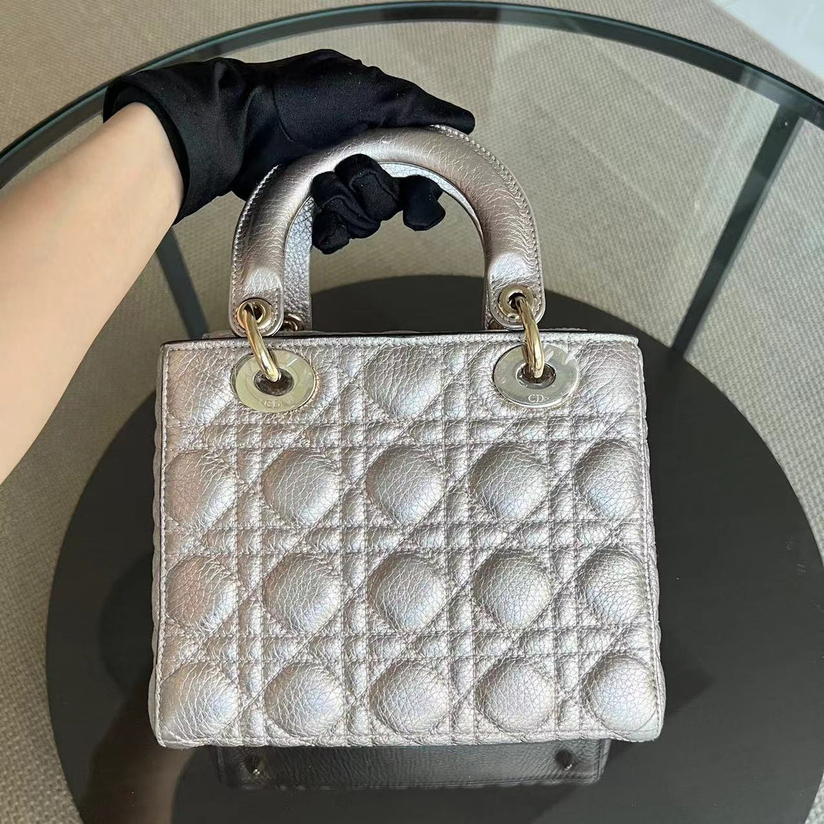Lady Small Cannage Grained Calfskin Metallic Rose Gold GHW