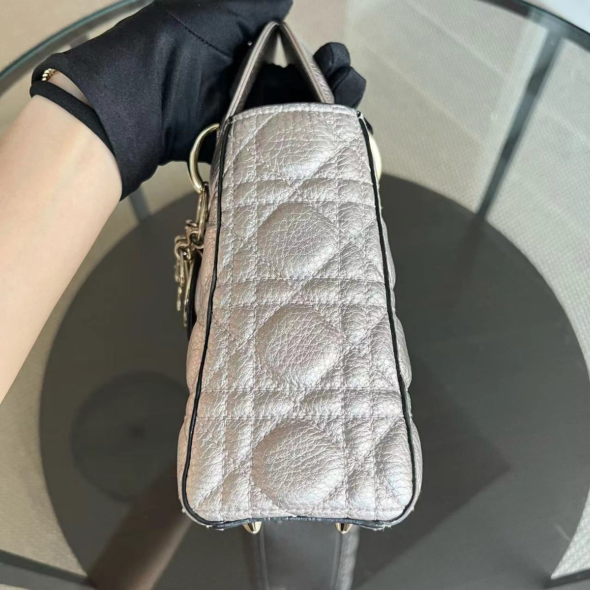 Lady Small Cannage Grained Calfskin Metallic Rose Gold GHW