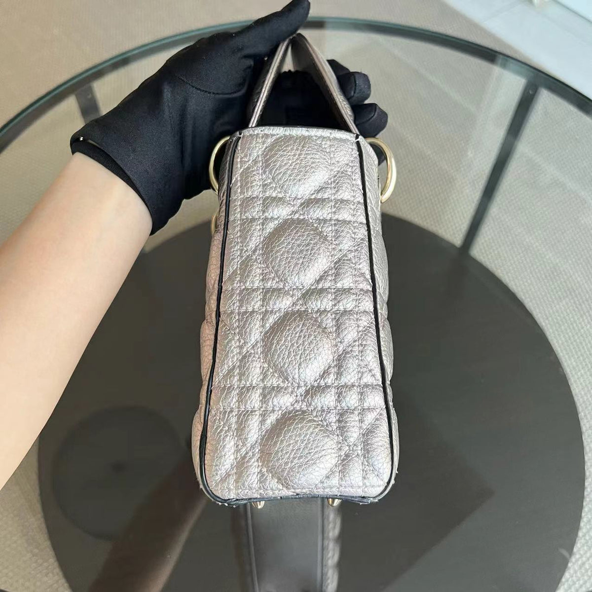 Lady Small Cannage Grained Calfskin Metallic Rose Gold GHW
