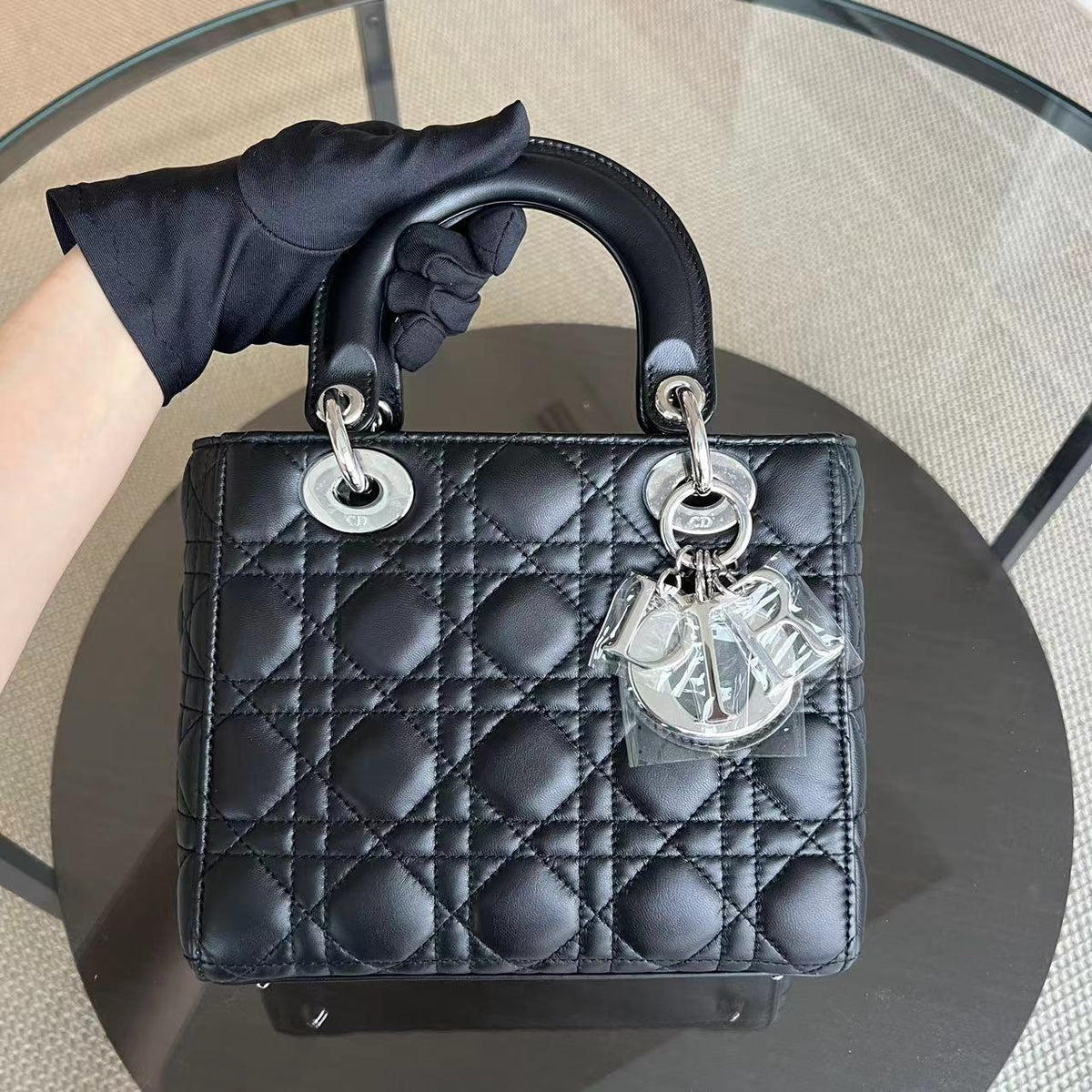 Lady Small Cannage Lambskin ABC MyABC Badge Strap Black Silver Hardware
