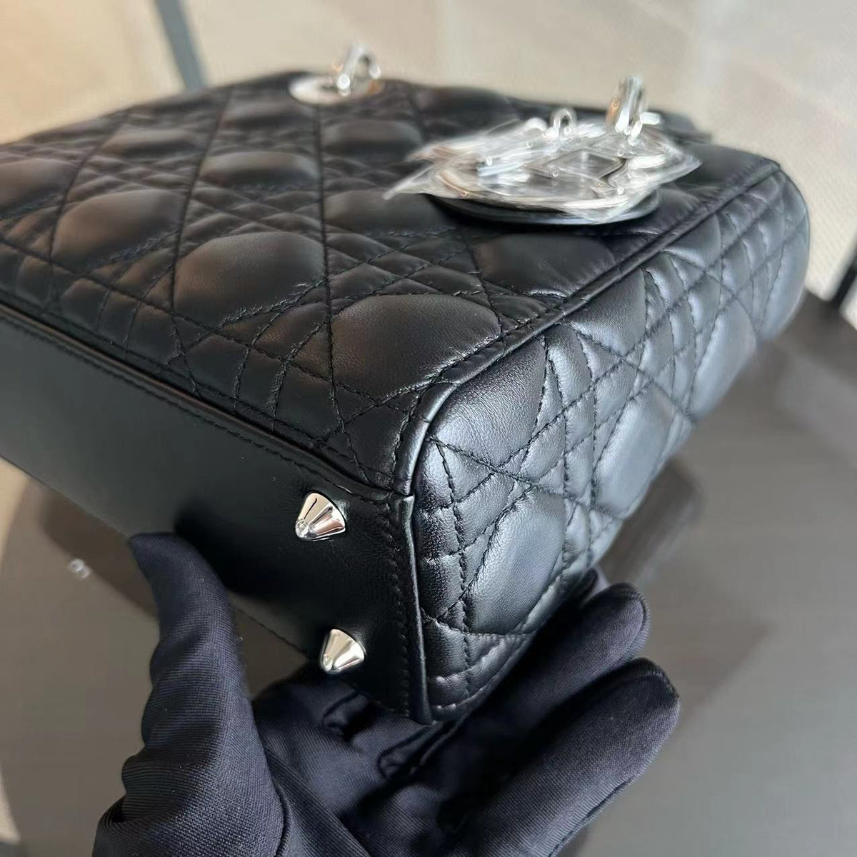 Lady Small Cannage Lambskin ABC MyABC Badge Strap Black Silver Hardware
