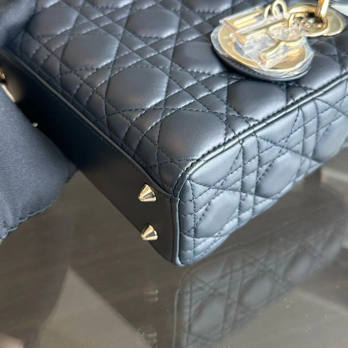 Lady Small Cannage Lambskin Charm Badge ABC MYABC Dark Grey Gray GHW