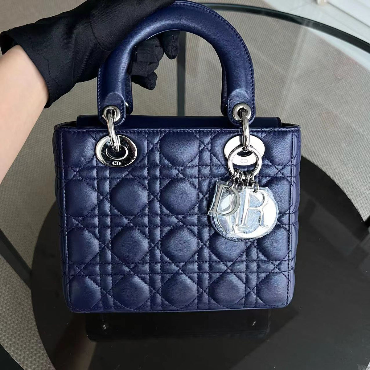 Lady Small Cannage Lambskin Dark Blue Silver ABC MyABC Hardware