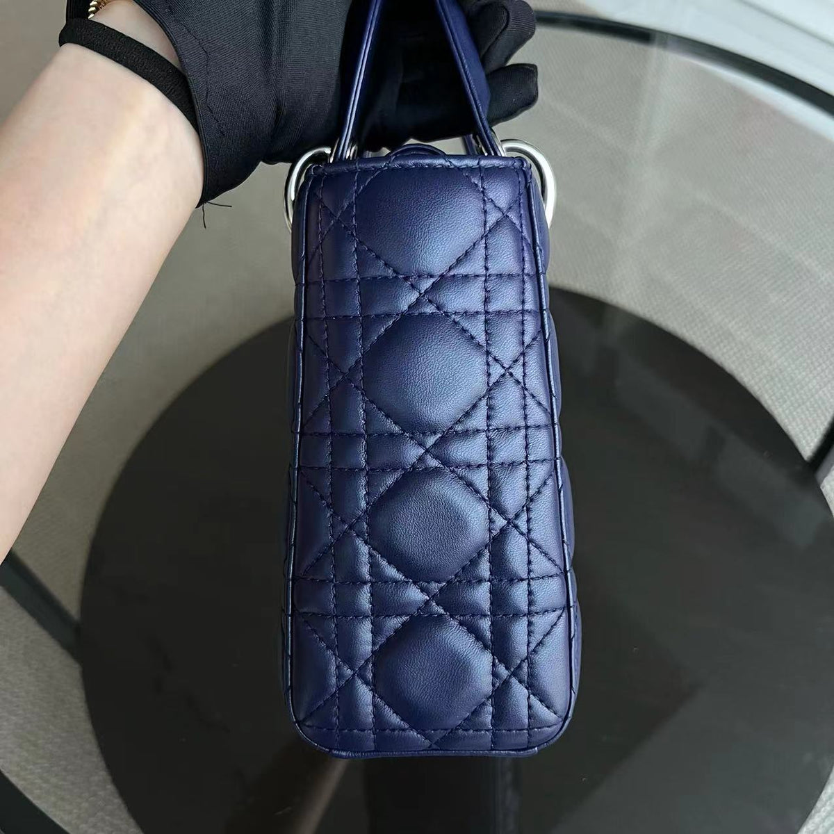 Lady Small Cannage Lambskin Dark Blue Silver ABC MyABC Hardware