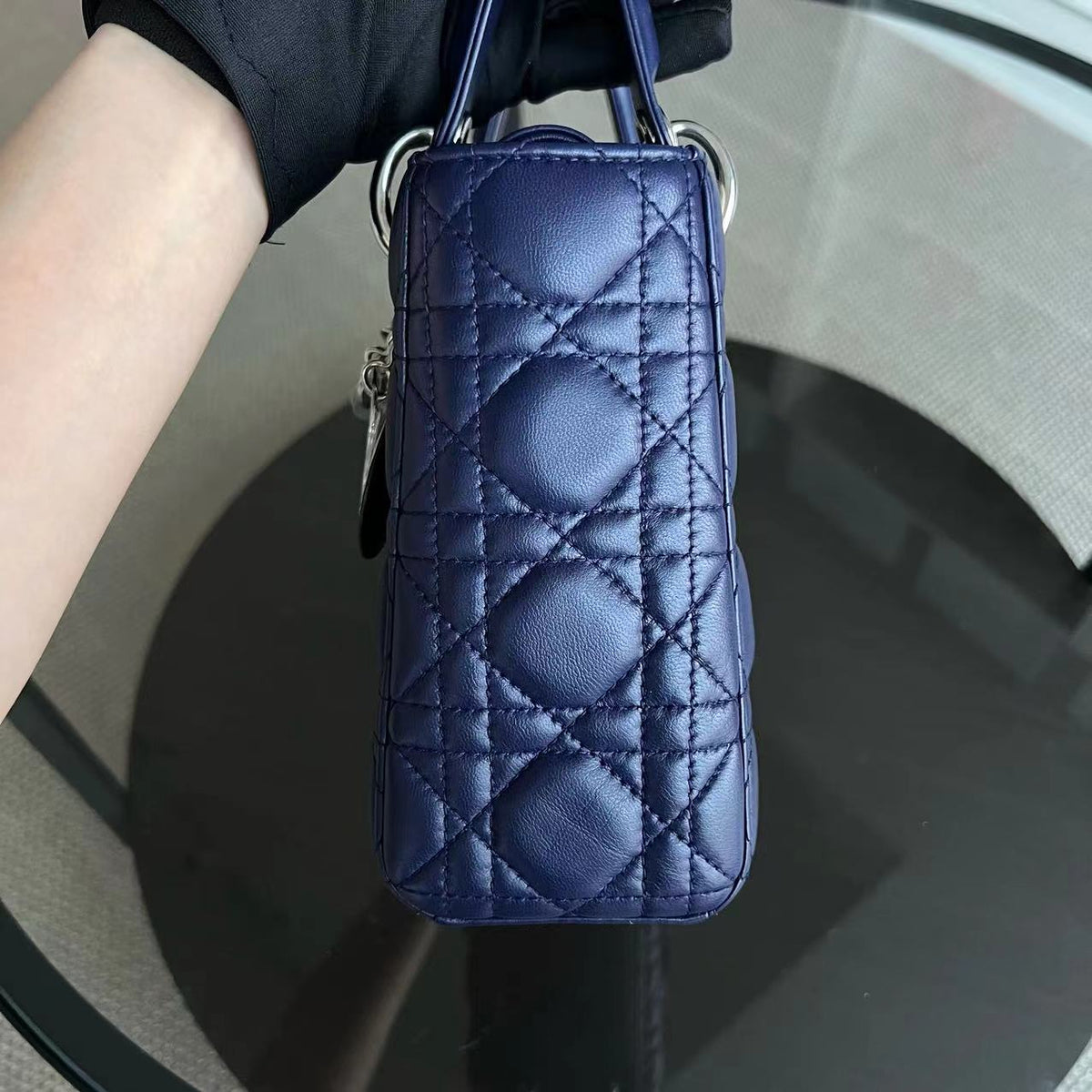 Lady Small Cannage Lambskin Dark Blue Silver ABC MyABC Hardware
