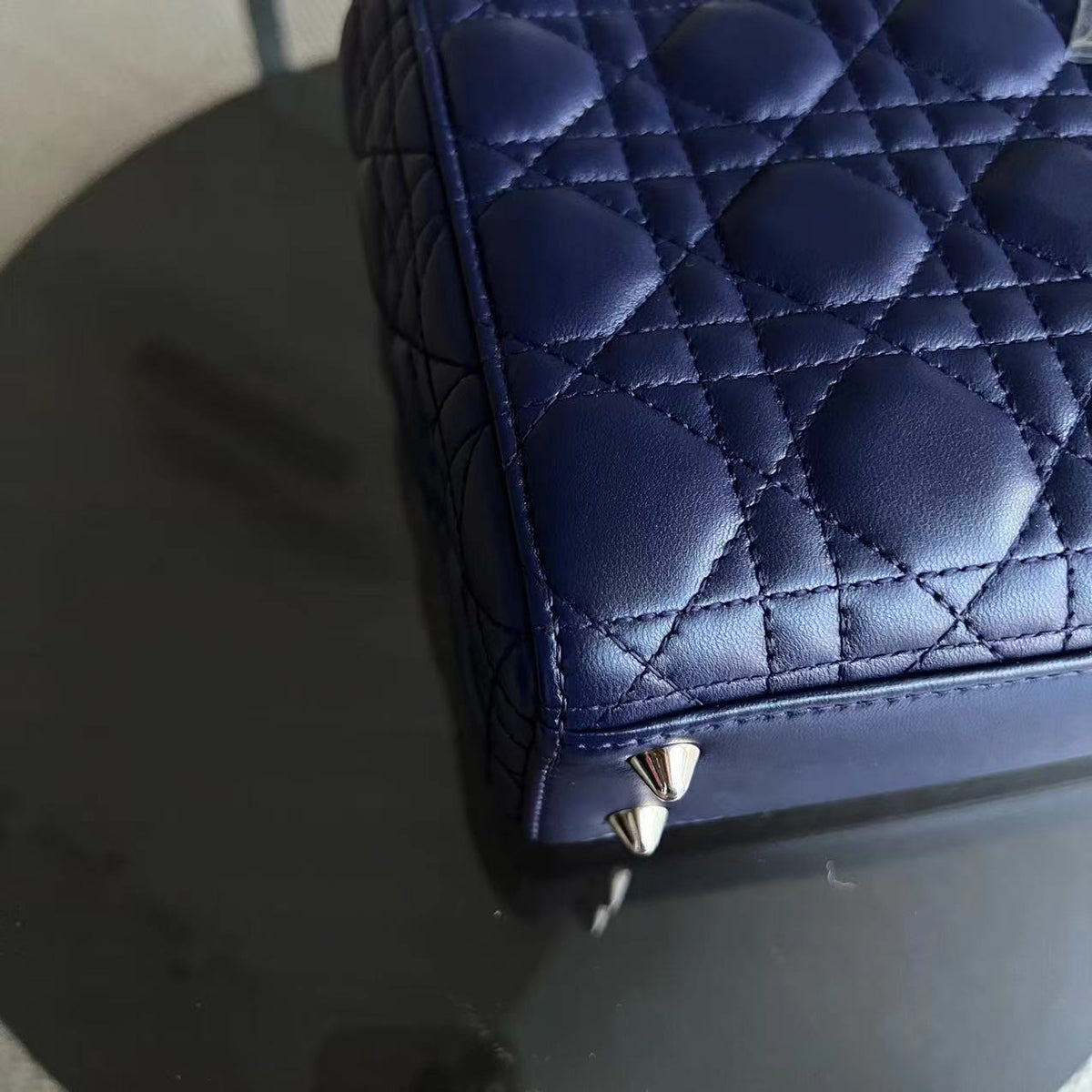 Lady Small Cannage Lambskin Dark Blue Silver ABC MyABC Hardware