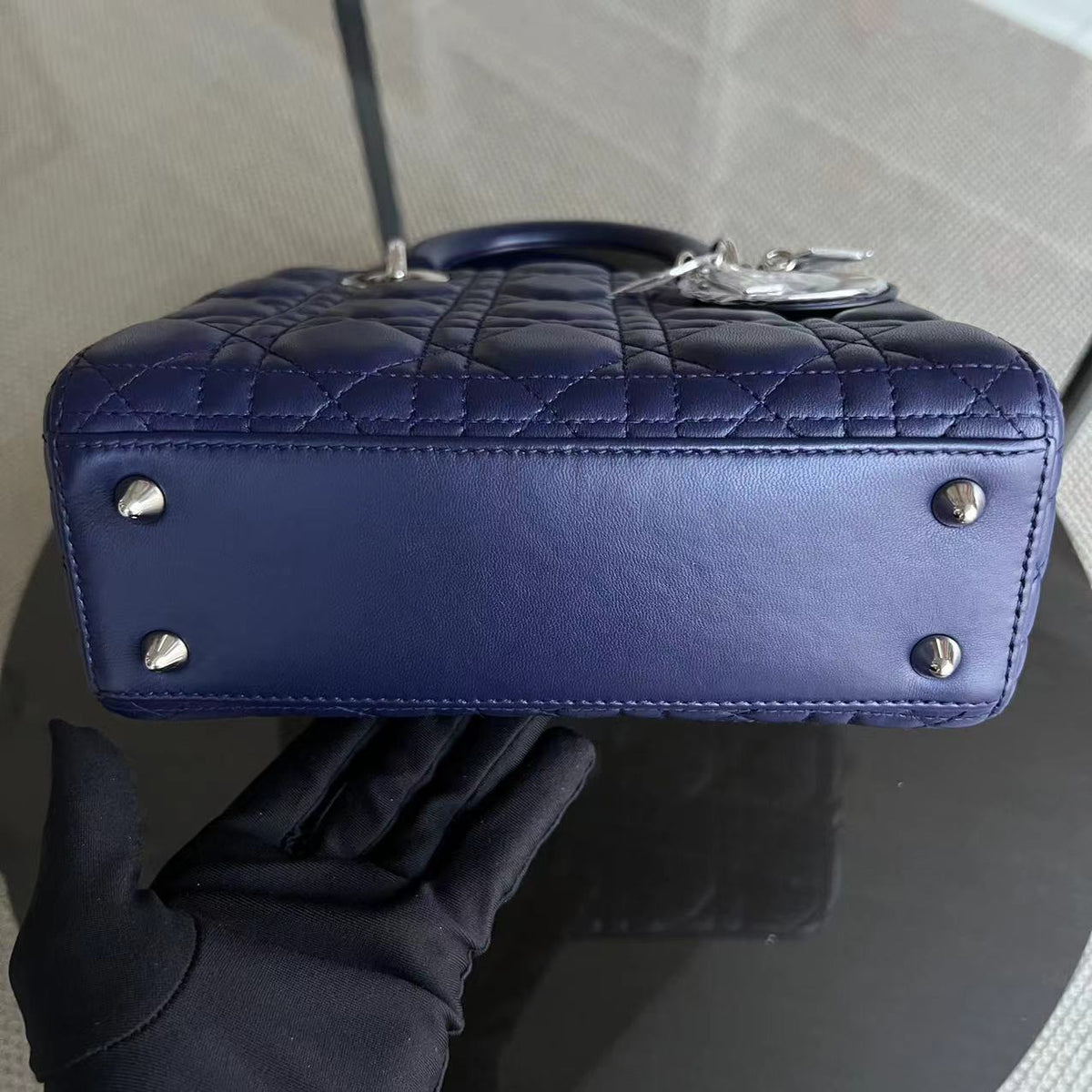 Lady Small Cannage Lambskin Dark Blue Silver ABC MyABC Hardware