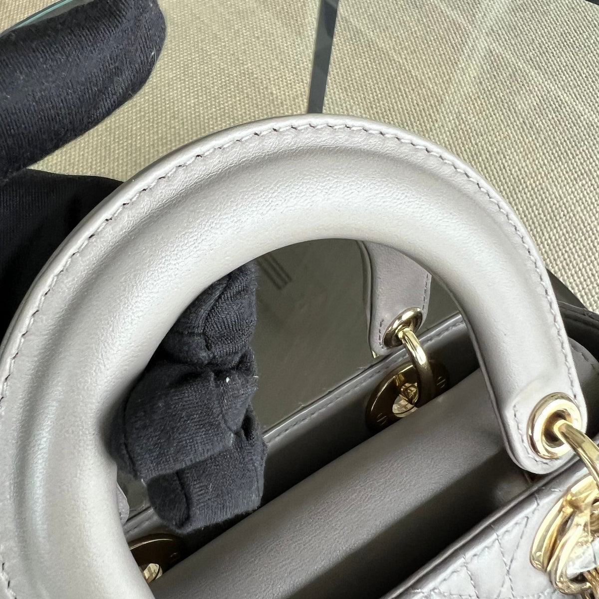 Lady Small Cannage Lambskin Light Grey Gray Golden Hardware MyABC ABC