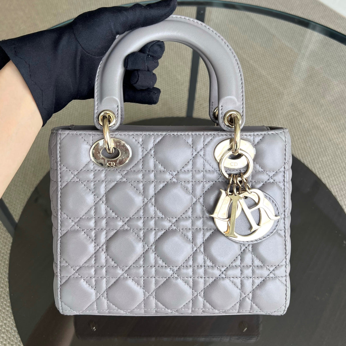 Lady Small Cannage Lambskin Light Grey Gray Golden Hardware MyABC ABC