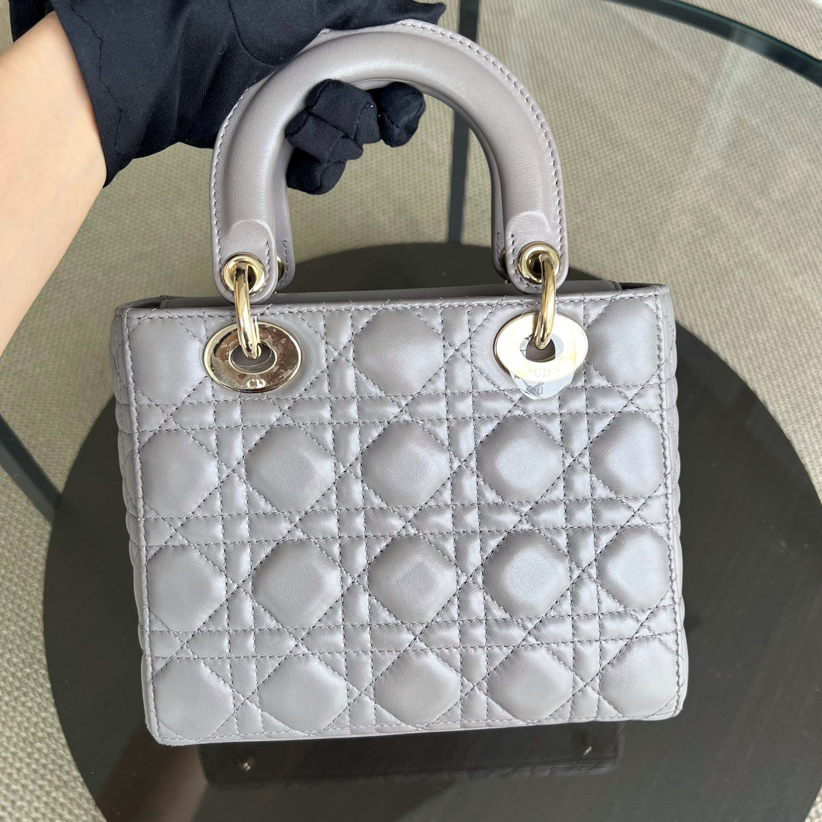 Lady Small Cannage Lambskin Light Grey Gray Golden Hardware MyABC ABC