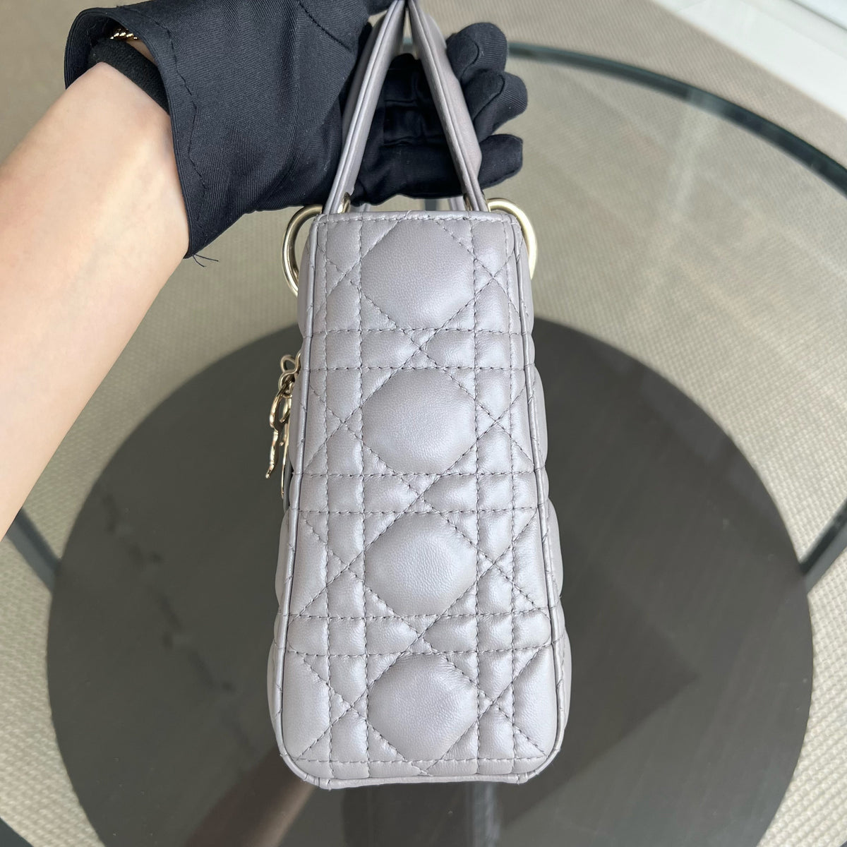 Lady Small Cannage Lambskin Light Grey Gray Golden Hardware MyABC ABC