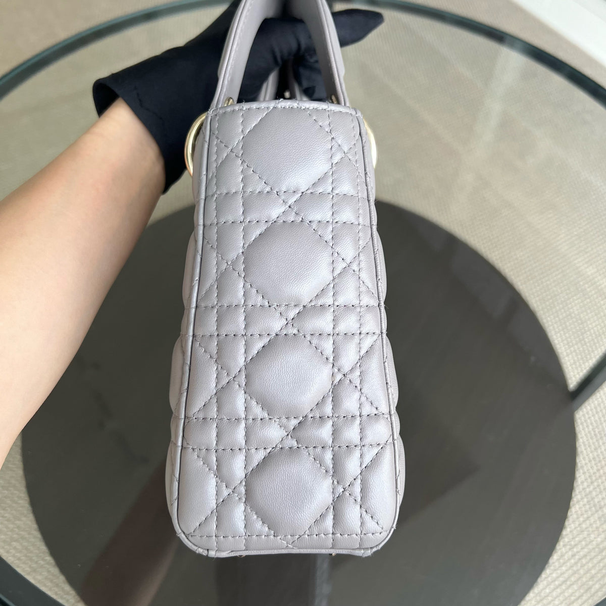 Lady Small Cannage Lambskin Light Grey Gray Golden Hardware MyABC ABC