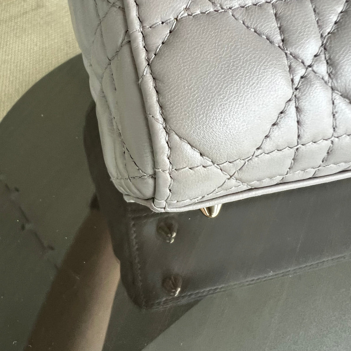 Lady Small Cannage Lambskin Light Grey Gray Golden Hardware MyABC ABC