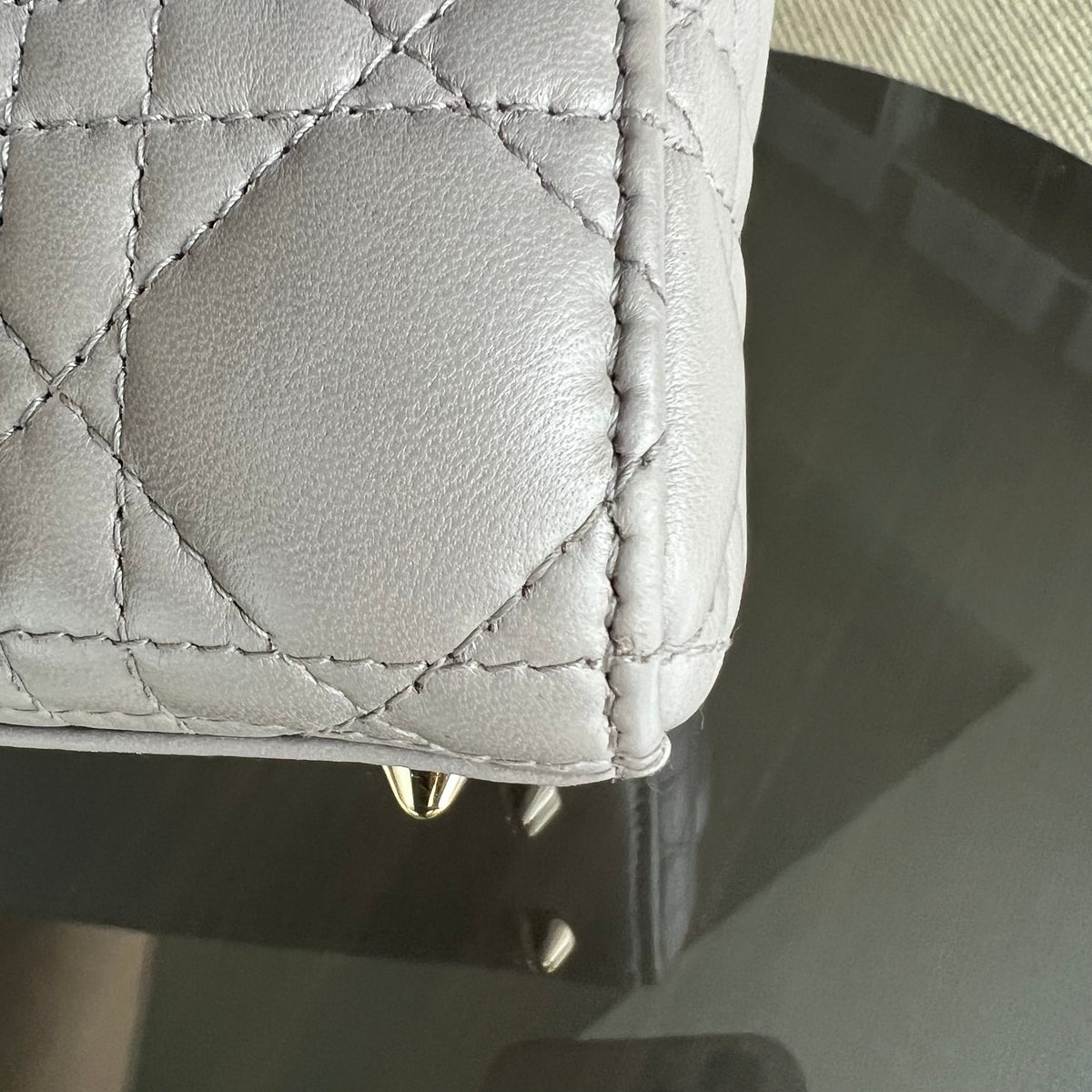 Lady Small Cannage Lambskin Light Grey Gray Golden Hardware MyABC ABC