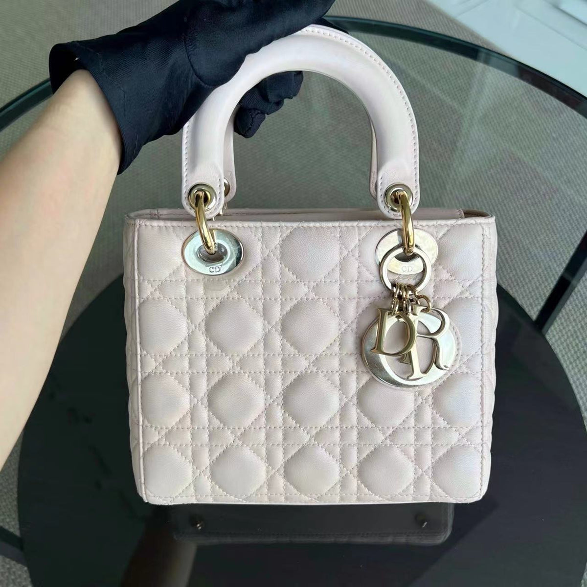 Lady Small Cannage Lambskin Light Sakura Pink Golden Hardware ABC MYABC Charm Badge
