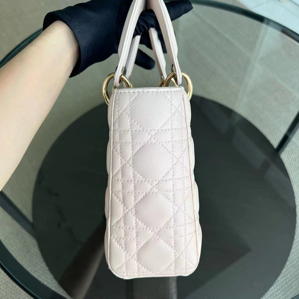 Lady Small Cannage Lambskin Light Sakura Pink Golden Hardware ABC MYABC Charm Badge