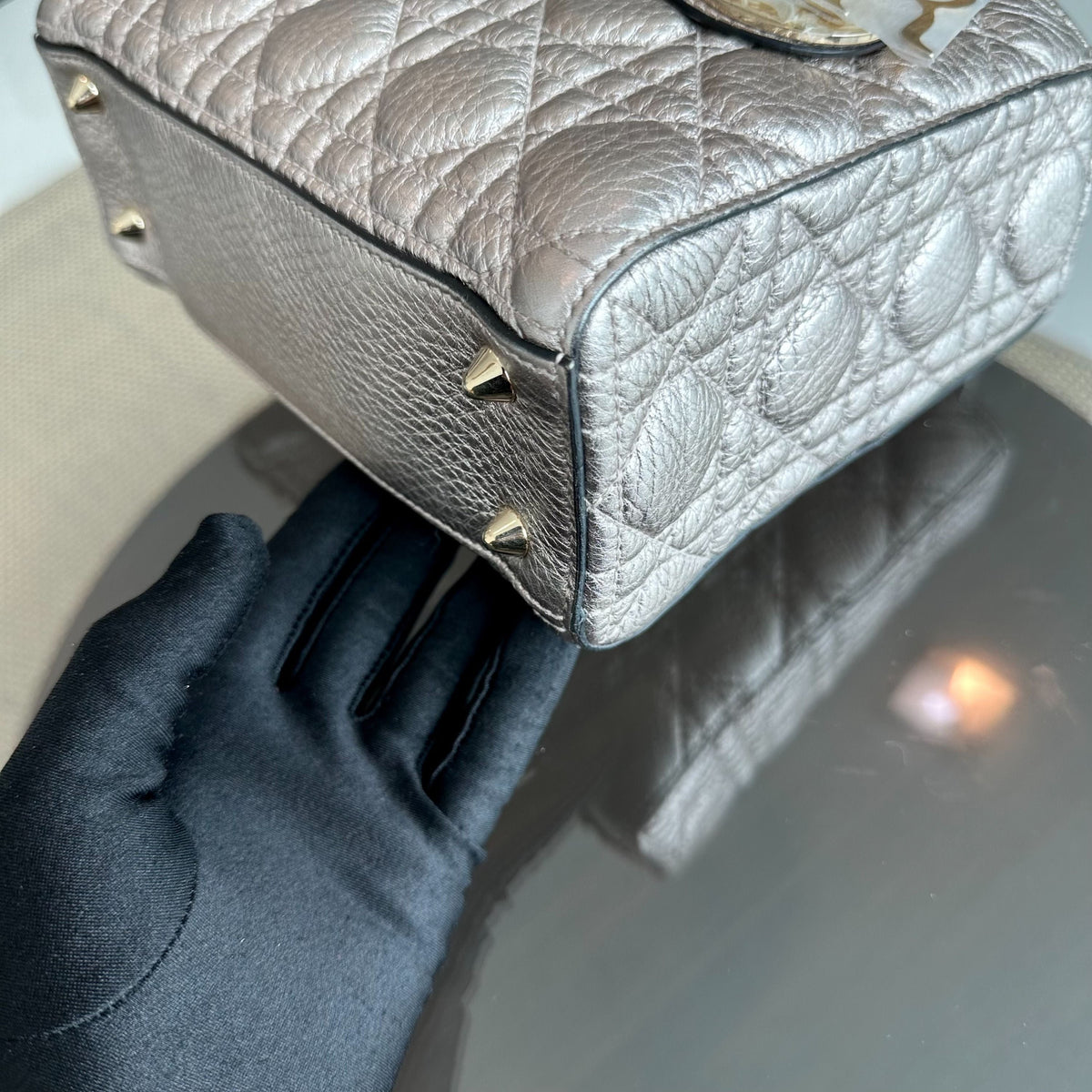 Lady Small Cannage Metallic Calfskin Rose Gold GHW