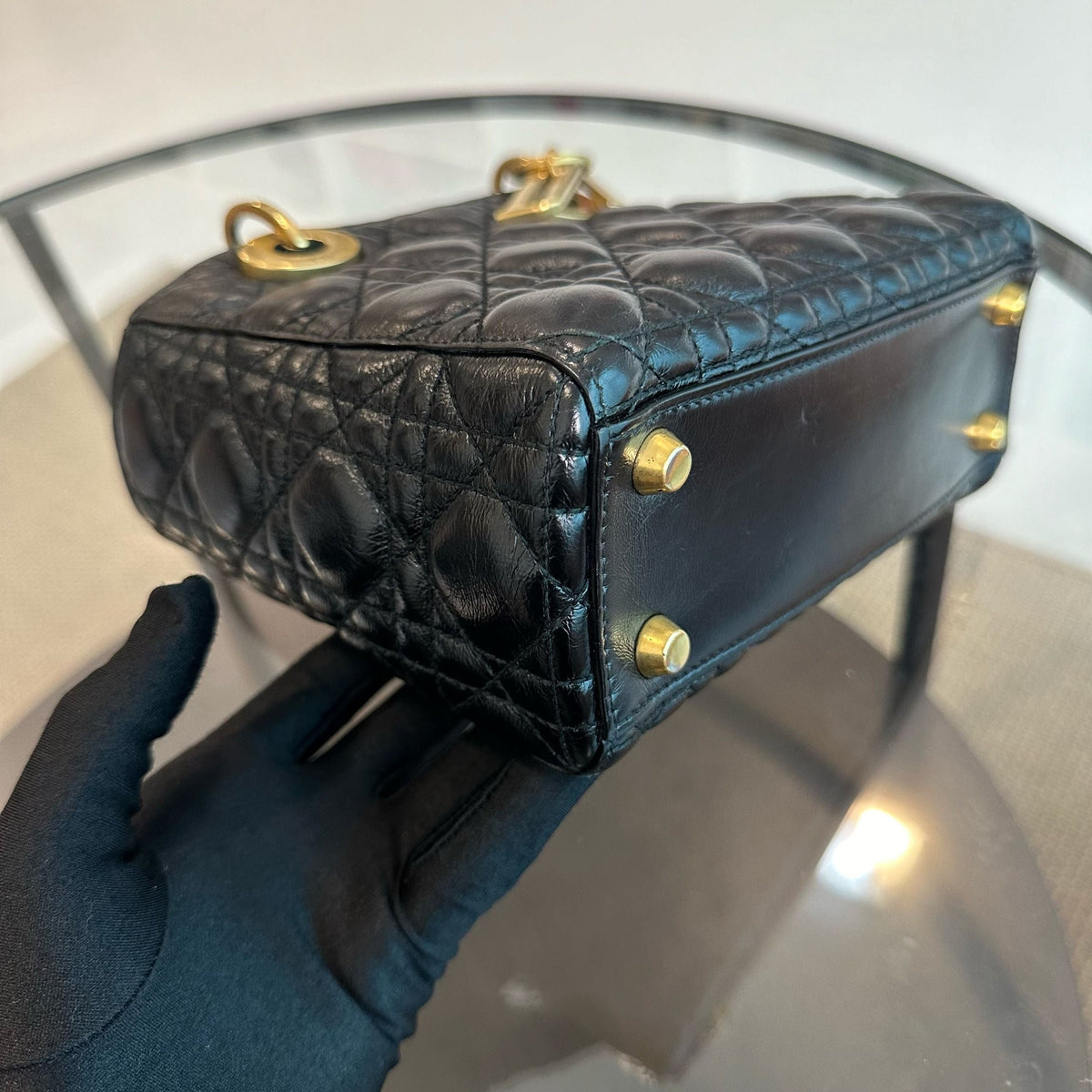 Lady Small Glazed Calfskin Black RGHW