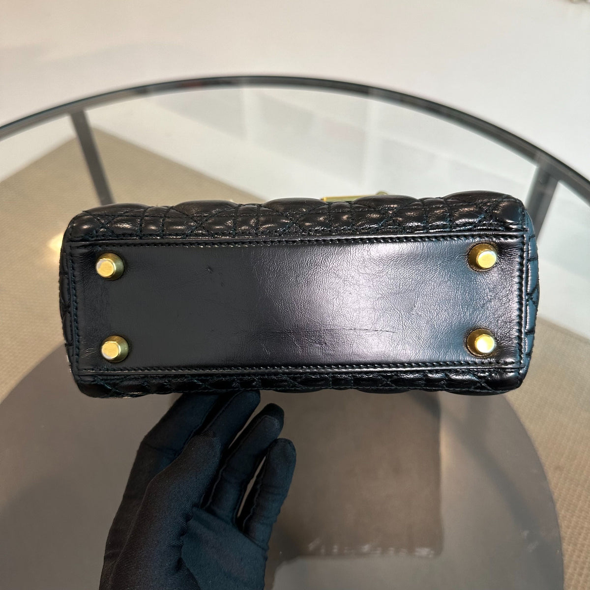 Lady Small Glazed Calfskin Black RGHW