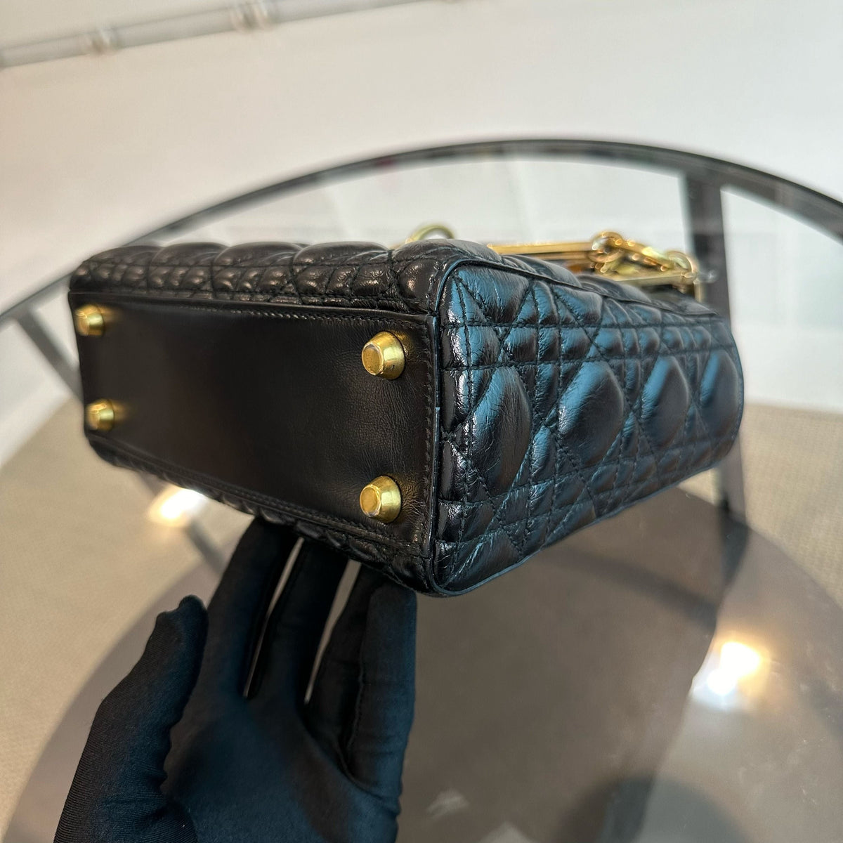 Lady Small Glazed Calfskin Black RGHW