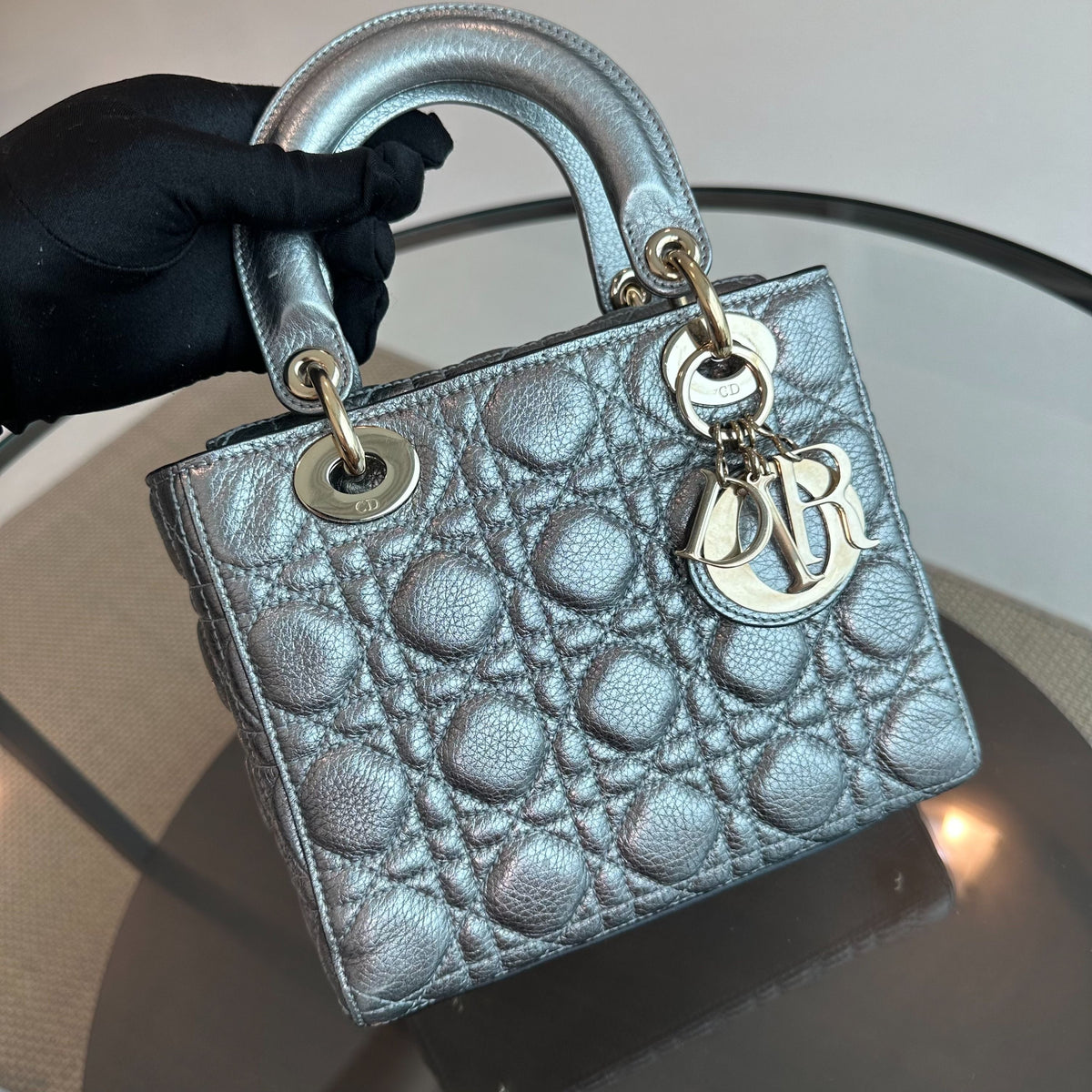 Lady Small Grained Calfskin Metallic Gunmetal GHW