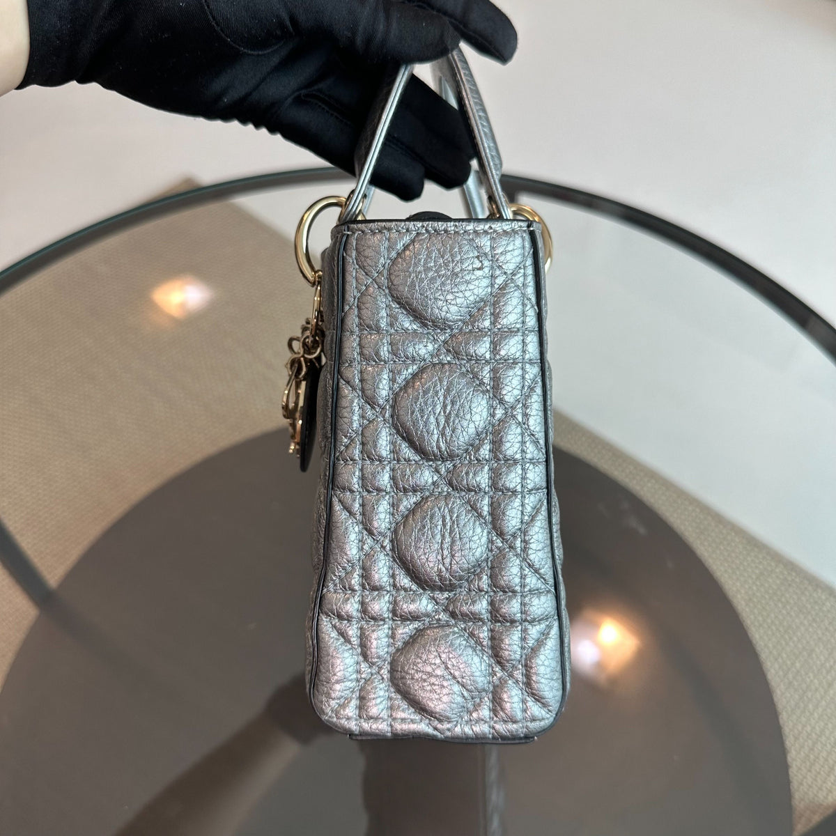 Lady Small Grained Calfskin Metallic Gunmetal GHW