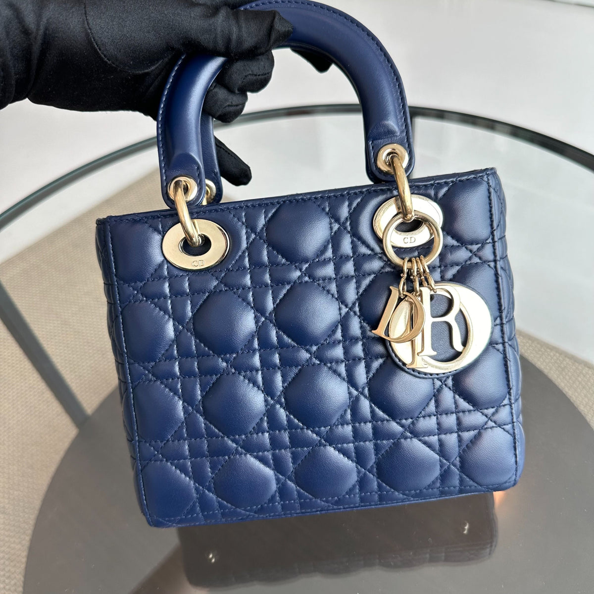 Lady Small Lambskin ABC MyABC Charm Badge Dark Blue GHW