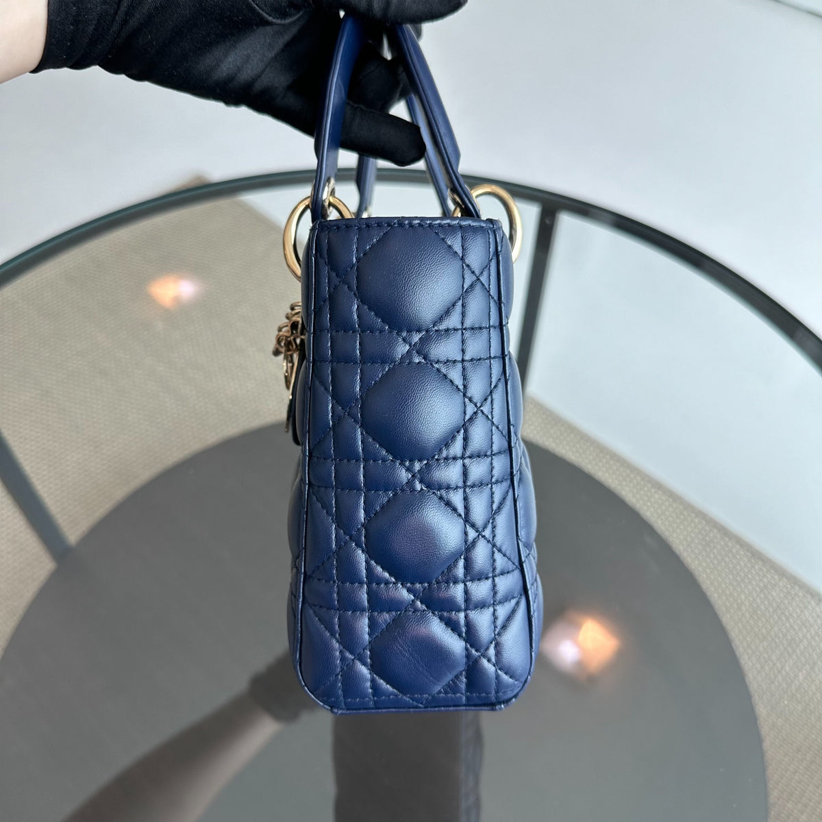 Lady Small Lambskin ABC MyABC Charm Badge Dark Blue GHW