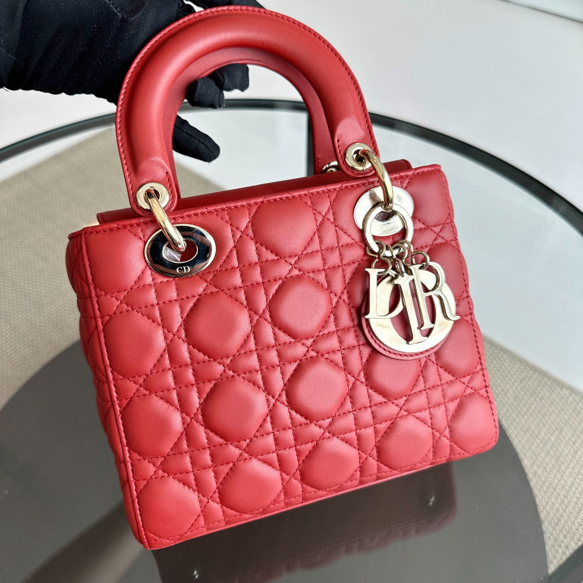 Lady Small Lambskin Badge Charm ABC MyABC Light Red GHW