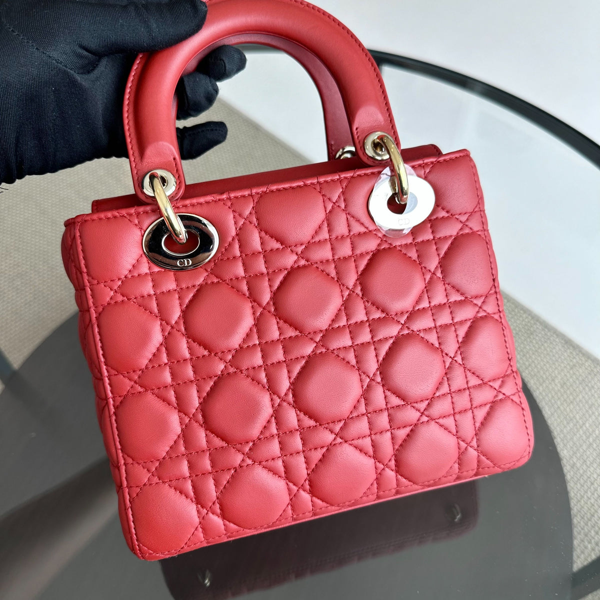 Lady Small Lambskin Badge Charm ABC MyABC Light Red GHW