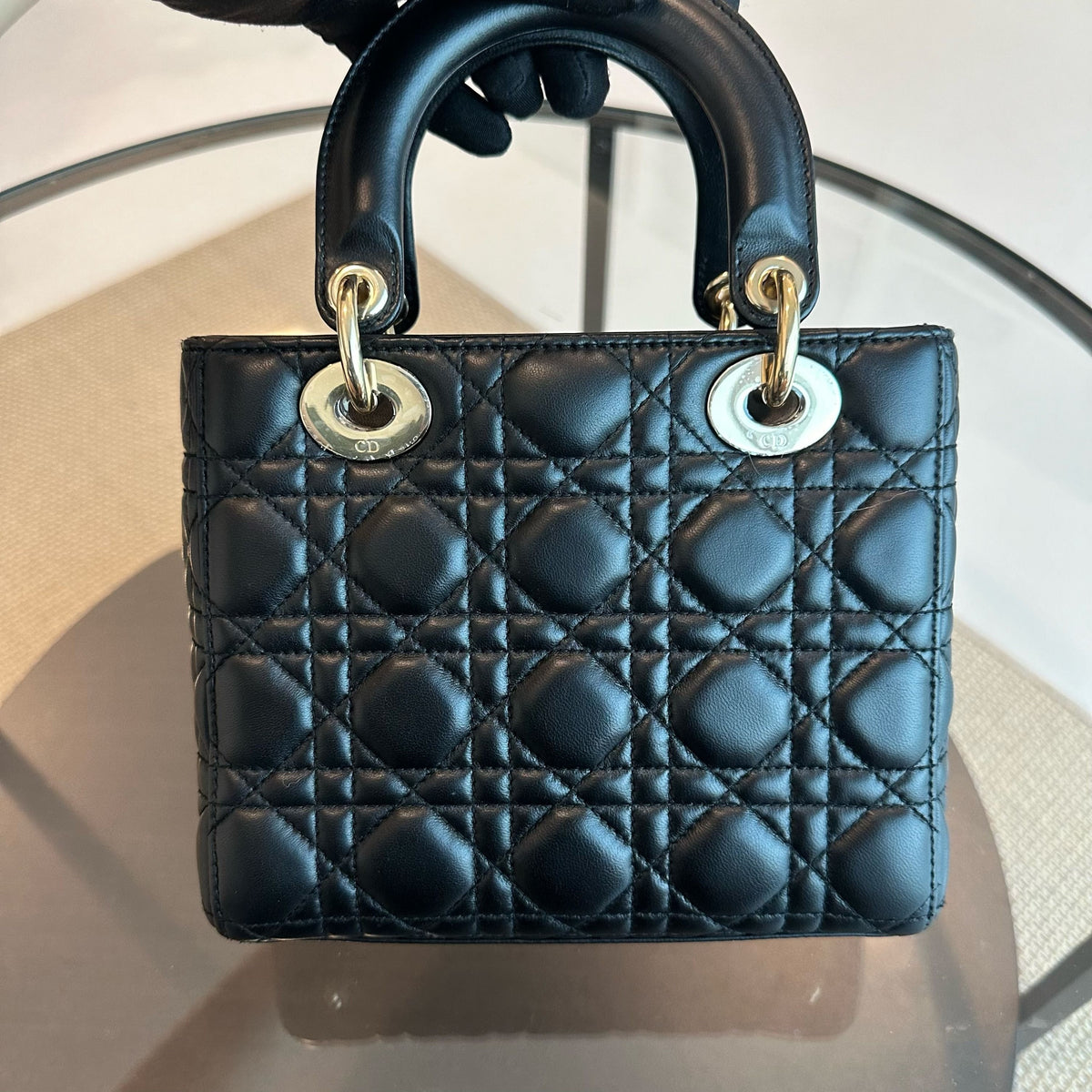 Lady Small Lambskin Cannage Badge Charm ABC Black GHW