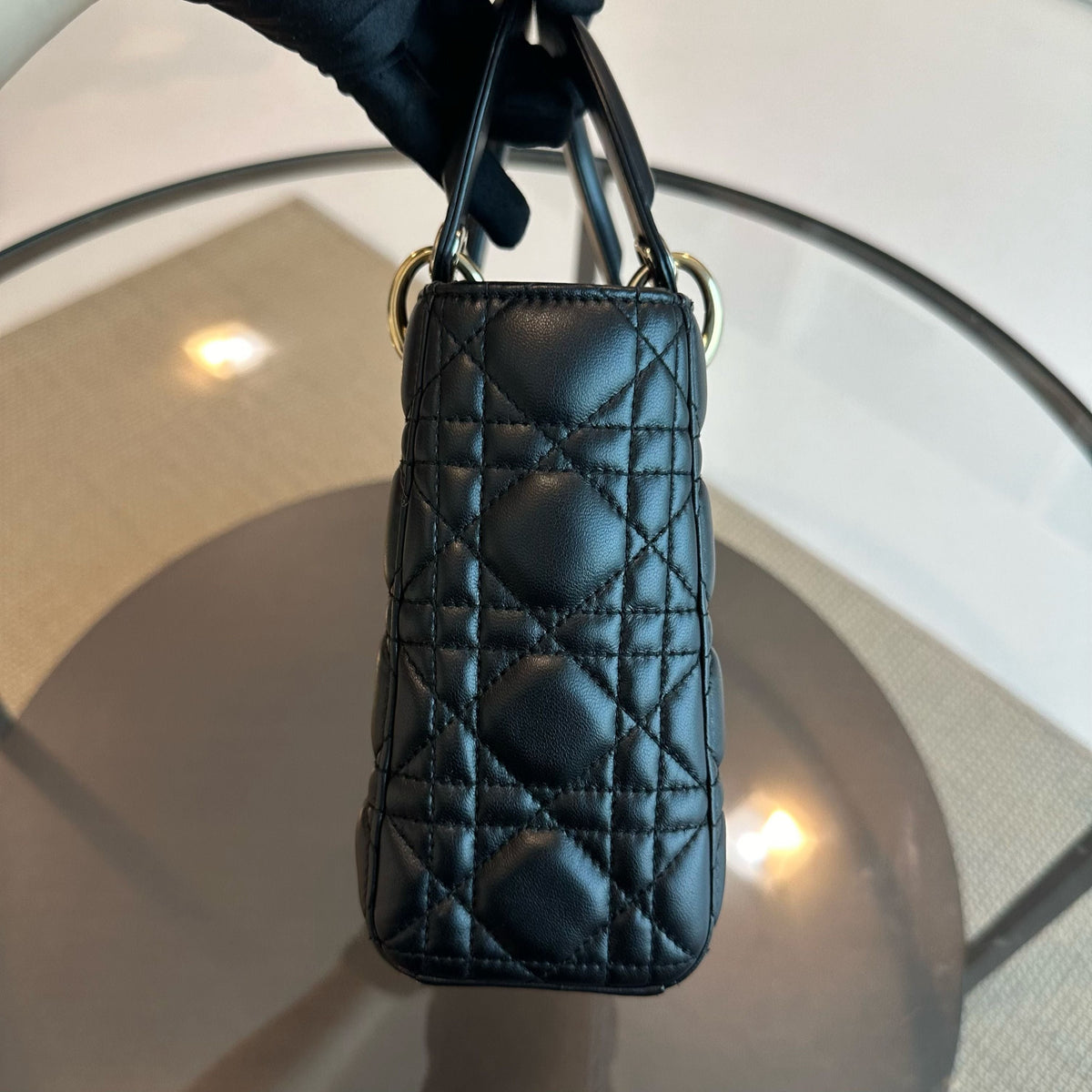 Lady Small Lambskin Cannage Badge Charm ABC Black GHW