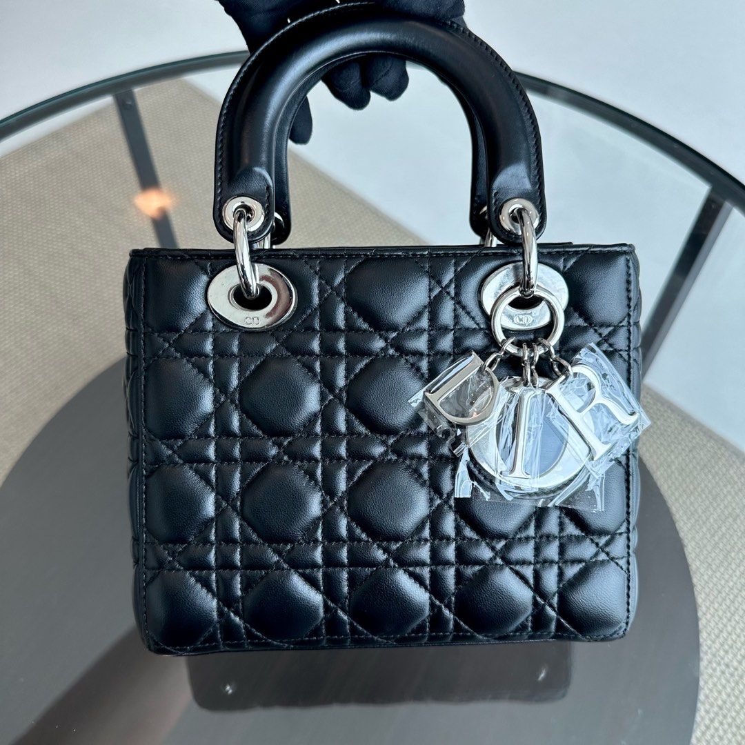 Lady Small Lambskin Cannage Badge Charm ABC Black SHW