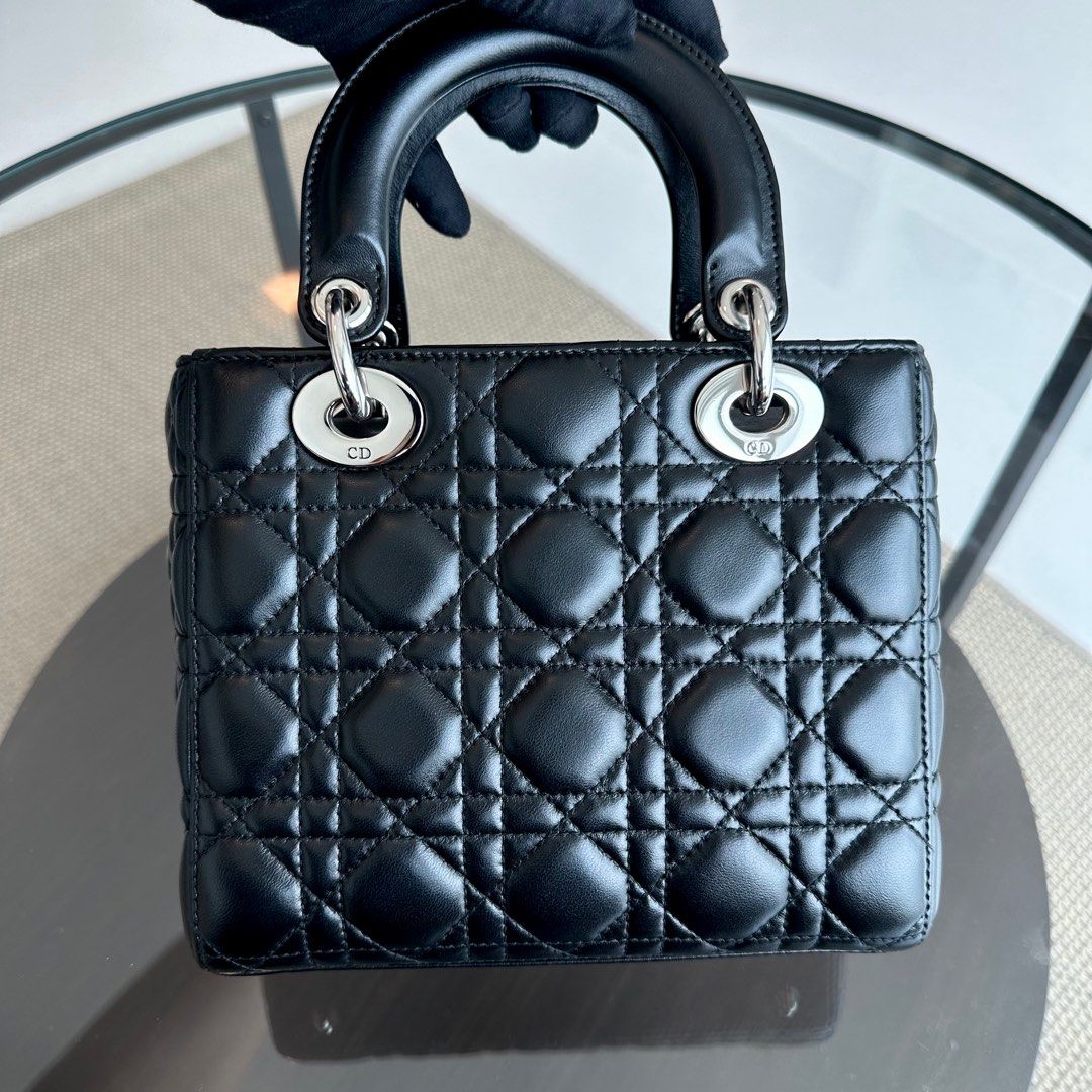 Lady Small Lambskin Cannage Badge Charm ABC Black SHW