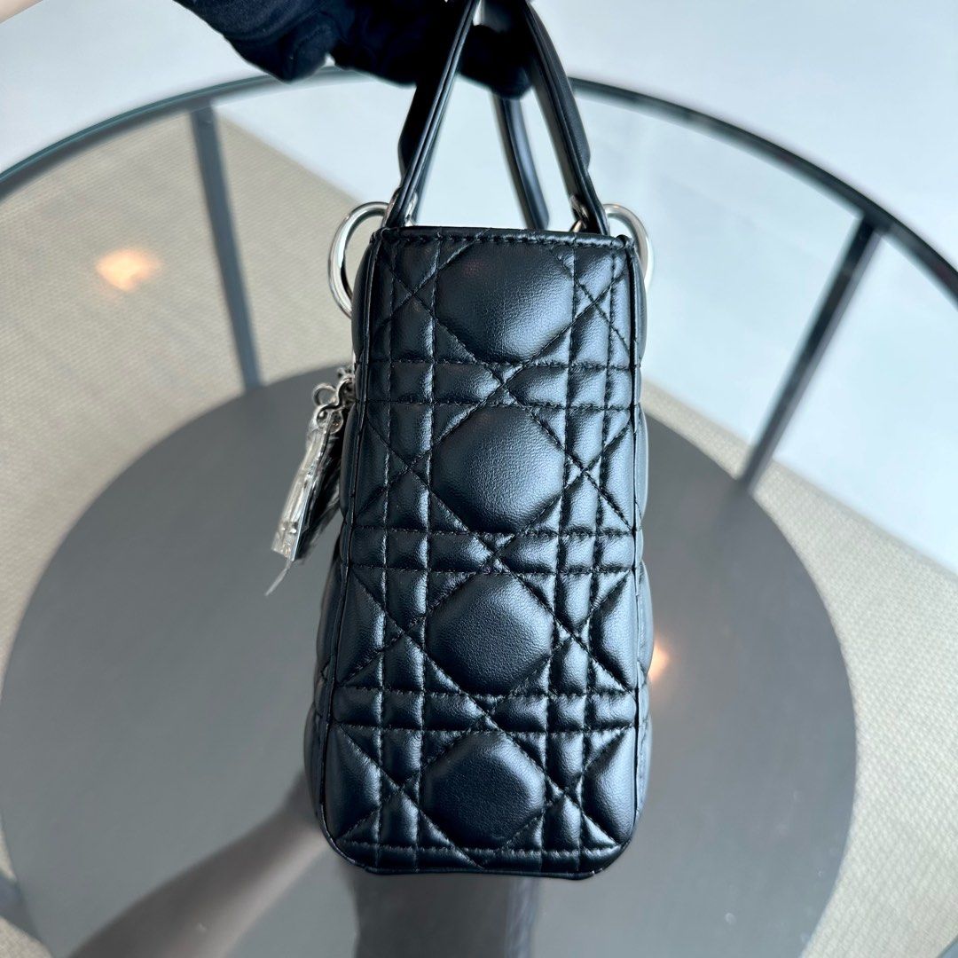 Lady Small Lambskin Cannage Badge Charm ABC Black SHW