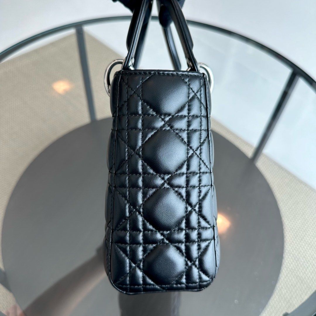 Lady Small Lambskin Cannage Badge Charm ABC Black SHW