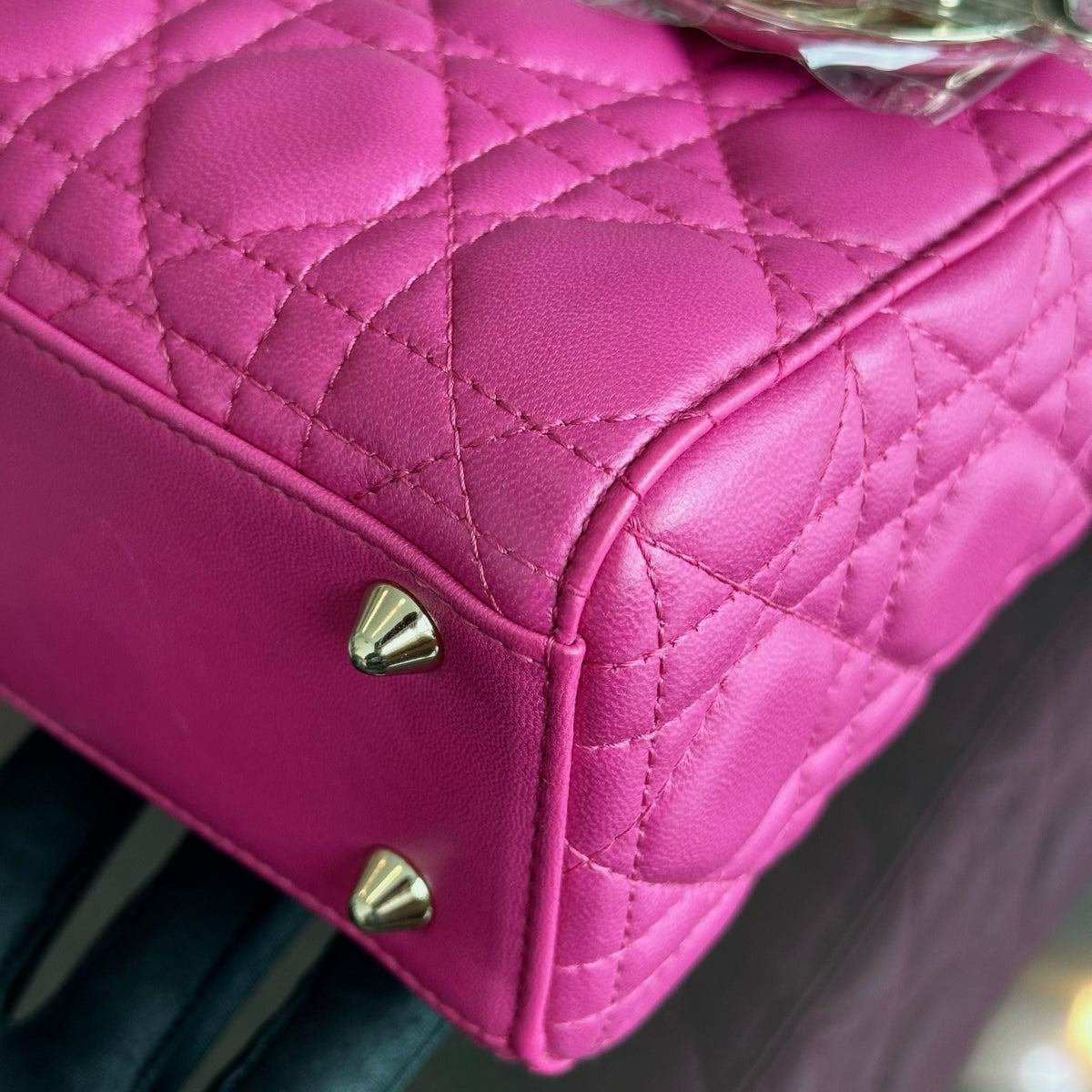 Lady Small Lambskin Cannage Hot Pink Charm Badge GHW